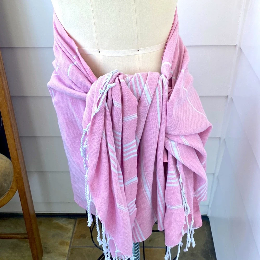 Perfect Pink & White Turkish Beach Towel Sarong /Beach Cover Up /Wrap /Brand New